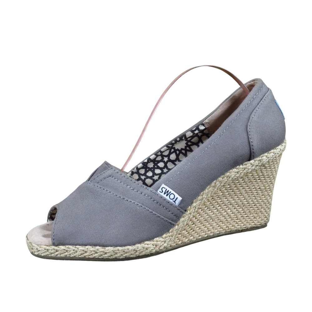TOMS Calypso Women Wedge Espadrille Sandals Size‎ 8.5 Casual Summer Gray Canvas